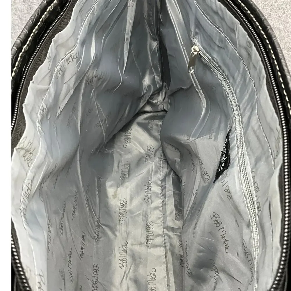 Bob Mackie Large Black Croc Print Vegan Faux Leather Top Handle Tote Bag Purse